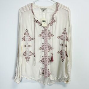 Lucky Brand Long Sleeve Blouse Womens Medium Cold Shoulder Sleeve Shirt NWT